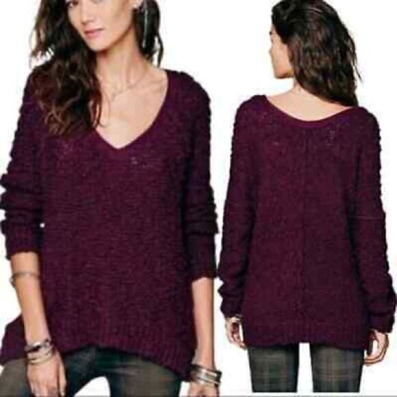 Free People Songbird Purple Shredded Knit Sweater - Women’s L - Picture 1 of 8